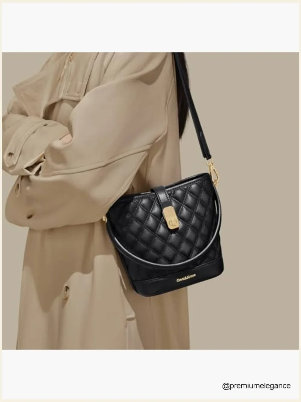 Faux Leather Bucket Crossbody Bag with Gold Hardware